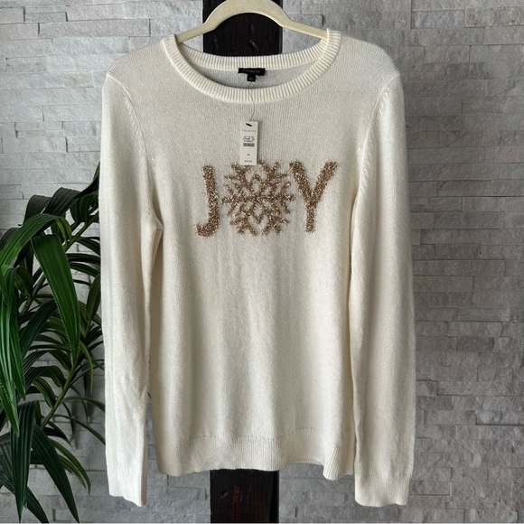 Talbots Sweaters - TALBOTS Cream Gold Tinsel “Joy” Wool Alpaca Blend Sweater Size Medium New